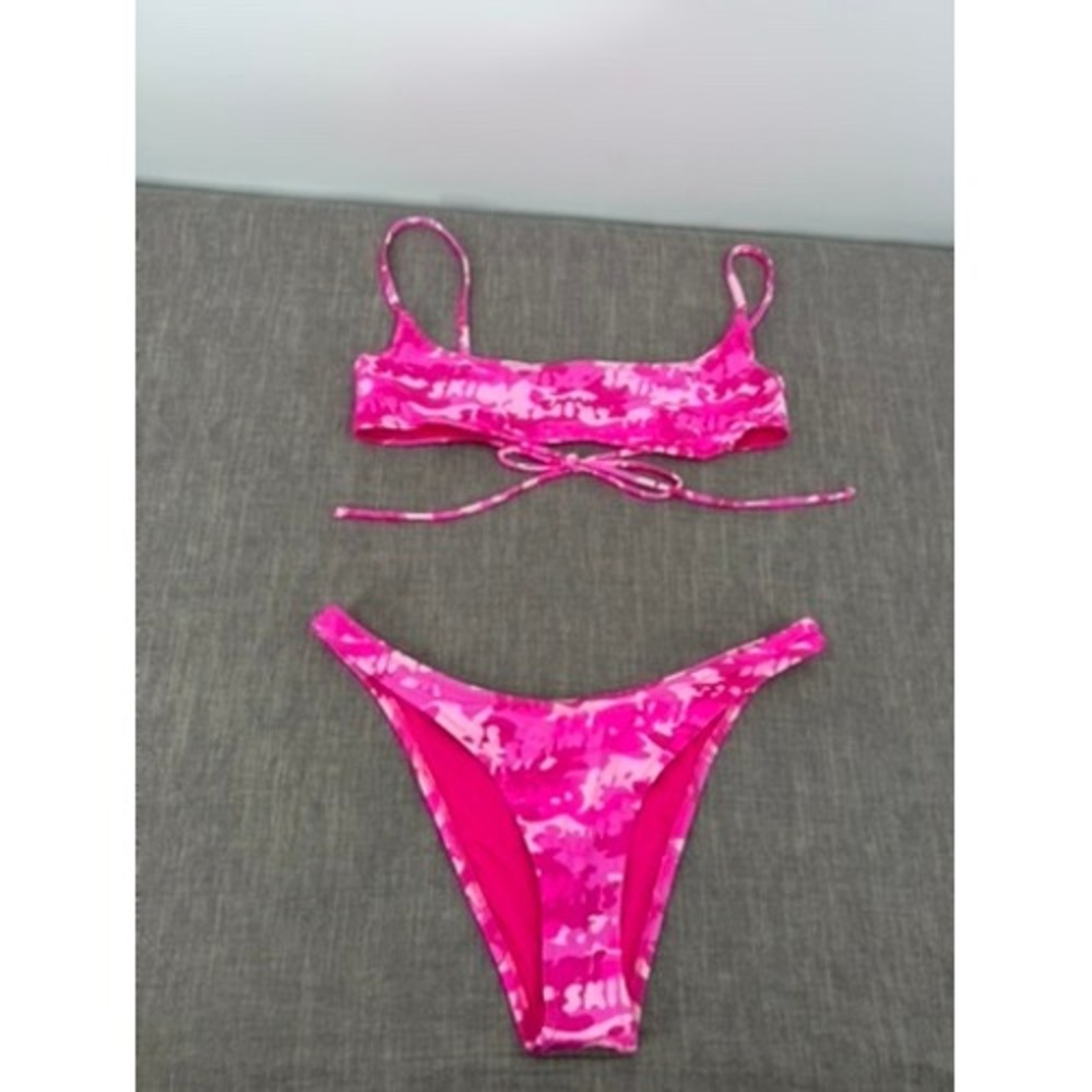 SKIMS Recycled Swim Cheeky Tanga Bikini Bottom Pink Camo Size M Medium NWT
